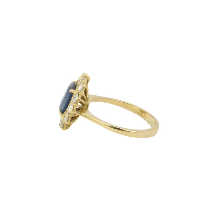 Bague marguerite vintage or diamants saphir ovale - Castafiore