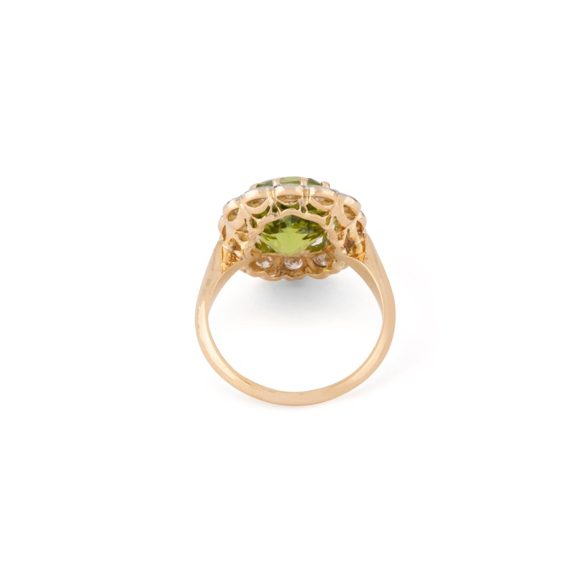Bague Margueritte en or jaune, platine, péridot et diamants - Castafiore