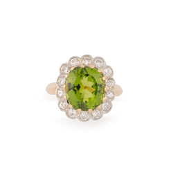 Bague Margueritte en or jaune, platine, péridot et diamants - Castafiore