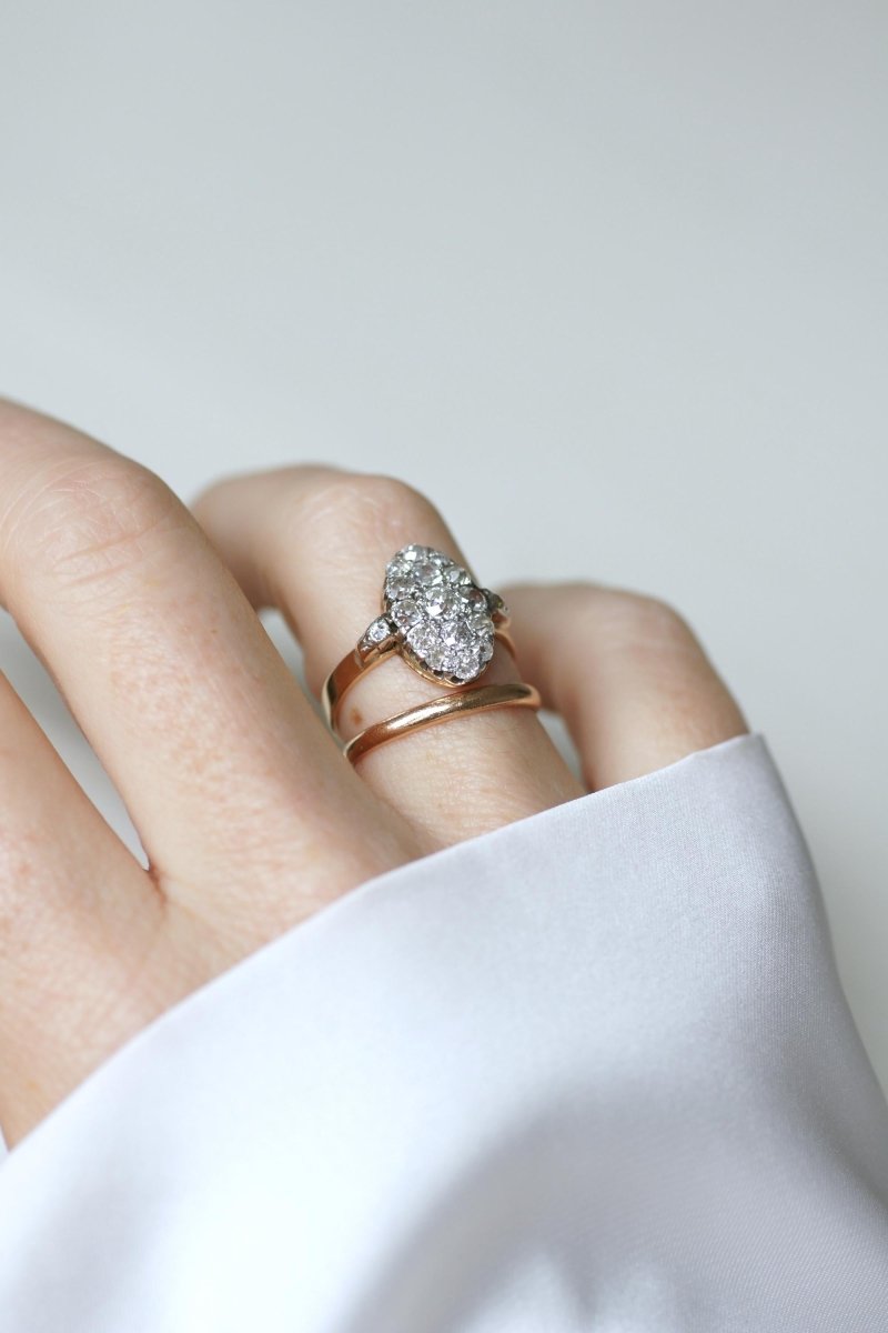 Bague Marquise Ancienne Diamants 1,30 Cts Or rose - Castafiore