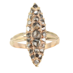 Bague marquise ancienne or jaune diamants Salt & Pepper taille en rose - Castafiore