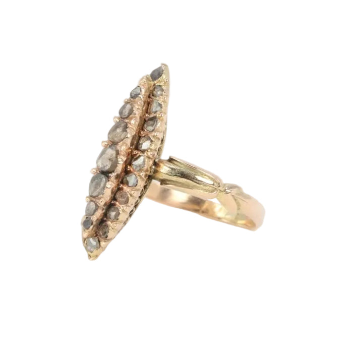 Bague marquise ancienne or jaune diamants Salt & Pepper taille en rose - Castafiore