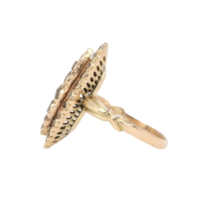 Bague marquise ancienne or jaune diamants Salt & Pepper taille en rose - Castafiore