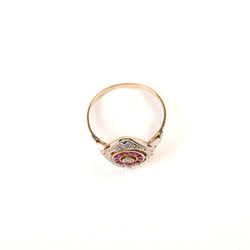 Bague marquise ancienne rubis et diamants en or deux tons