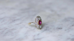 Bague Marquise Art Déco Rubis Birman et Diamants - Castafiore