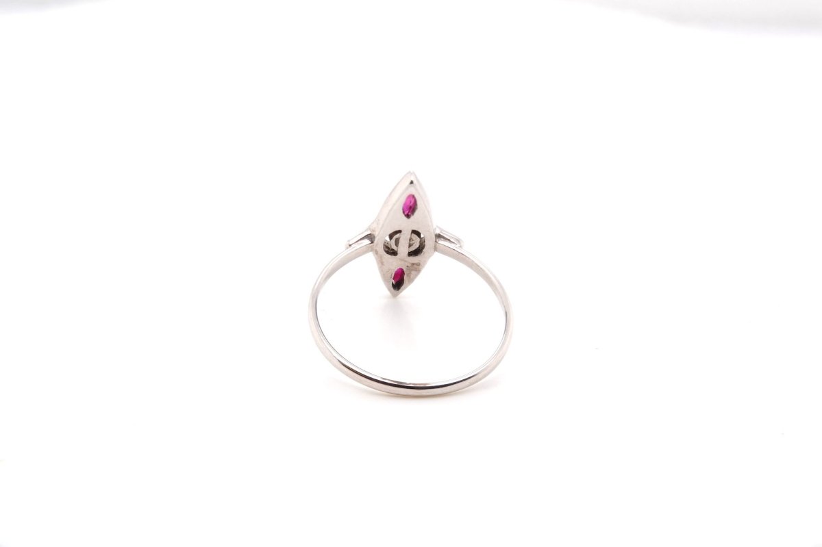 Bague marquise diamants et rubis en or et argent - Castafiore