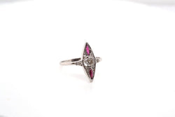 Bague marquise diamants et rubis en or et argent - Castafiore