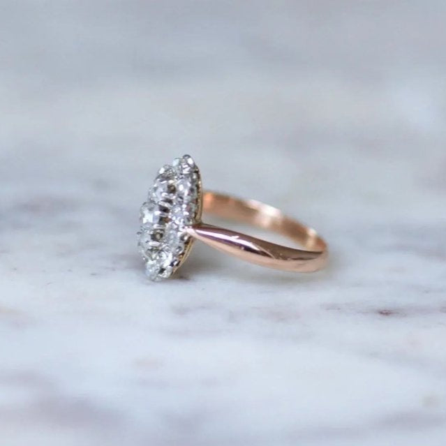 Bague Marquise Diamants Or Rose et Platine - Castafiore