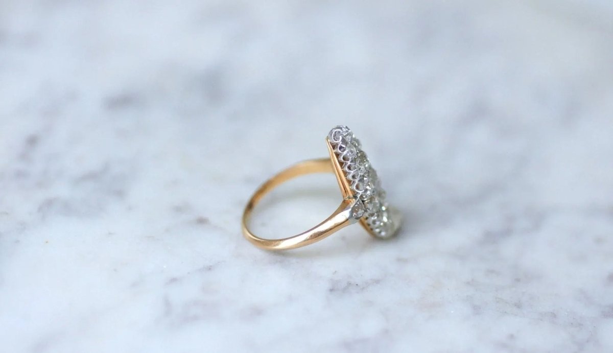 Bague marquise diamants or rose et platine - Castafiore
