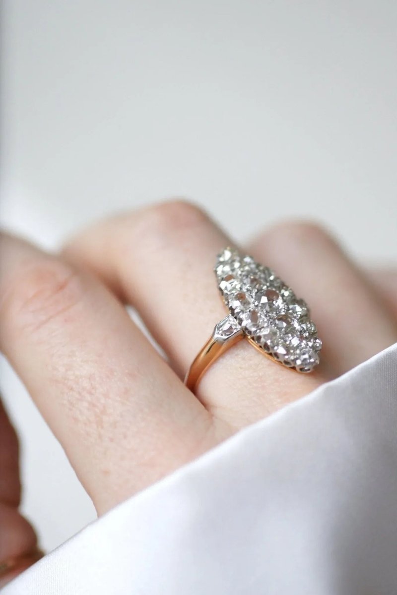 Bague marquise diamants or rose et platine - Castafiore
