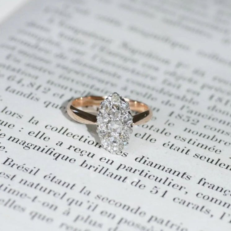 Bague Marquise Diamants Or Rose et Platine - Castafiore