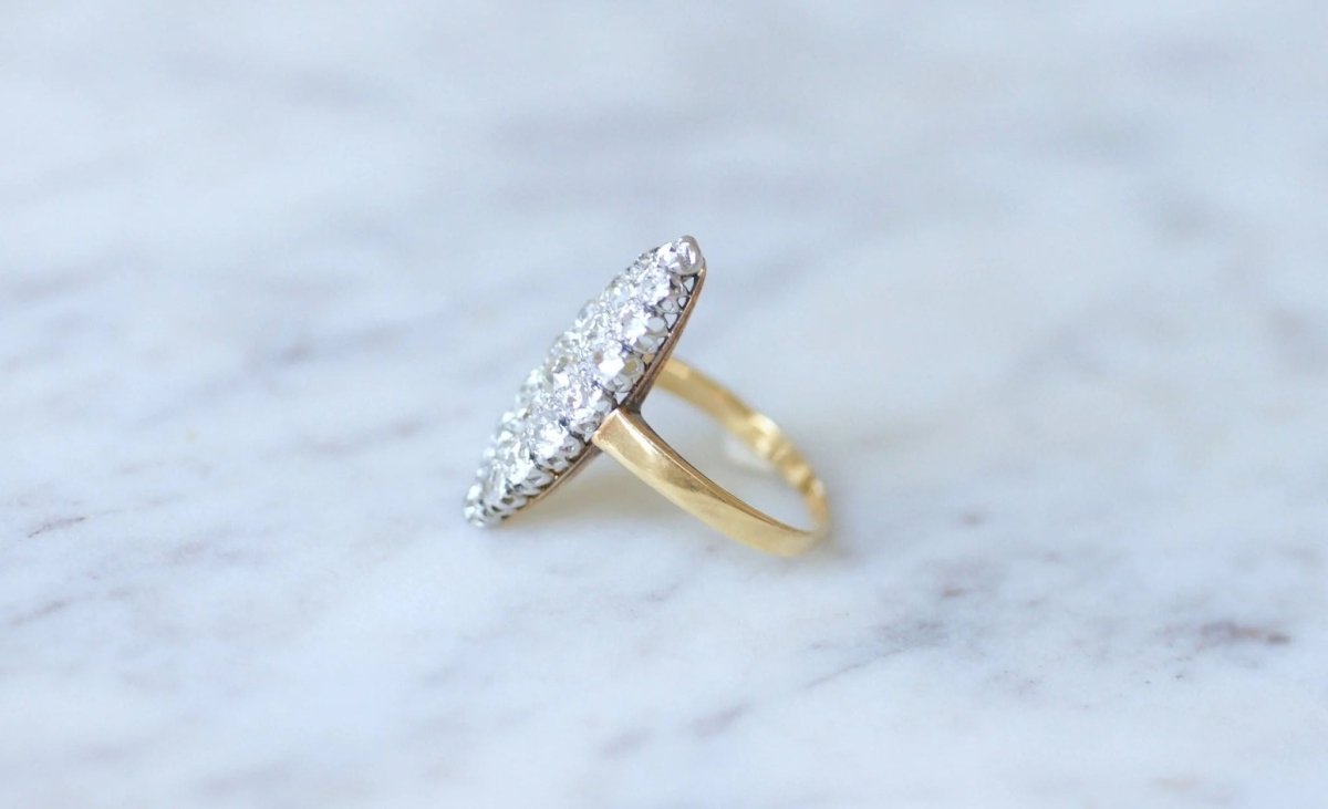 Bague Marquise diamants sur or et platine - Castafiore