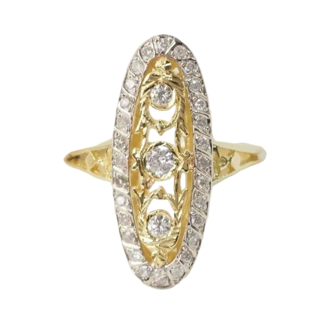 Bague marquise en or bicolore et diamants - Castafiore