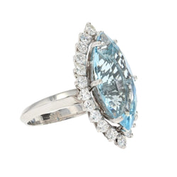 Bague Marquise en or blanc, aigue - marine et diamants - Castafiore