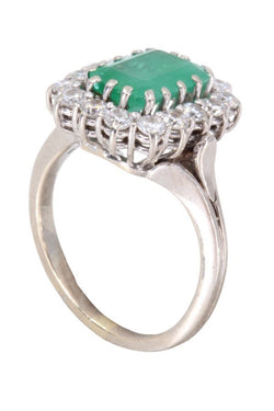 Bague Marquise en or blanc émeraude et diamants - Castafiore