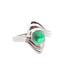 Bague Marquise en or blanc, platine et émeraude - Castafiore