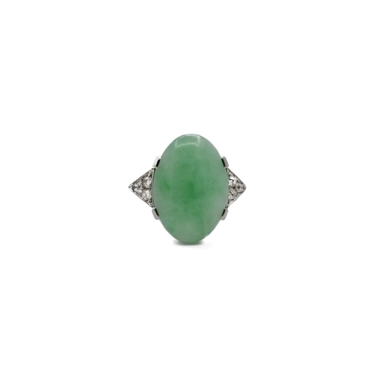 Bague Marquise en or blanc, platine, jade et diamants - Castafiore