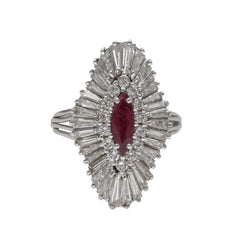 Bague Marquise en or blanc, platine, rubis et diamants - Castafiore