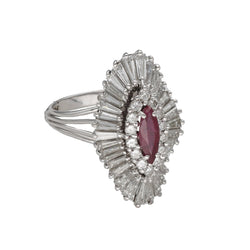 Bague Marquise en or blanc, platine, rubis et diamants - Castafiore