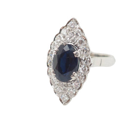 Bague Marquise en or blanc, saphir et diamants - Castafiore