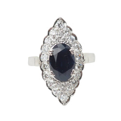 Bague marquise en or blanc, saphir et diamants - Castafiore