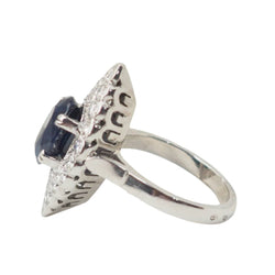 Bague Marquise en or blanc, saphir et diamants - Castafiore
