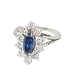 Bague marquise en or blanc, saphir et diamants - Castafiore