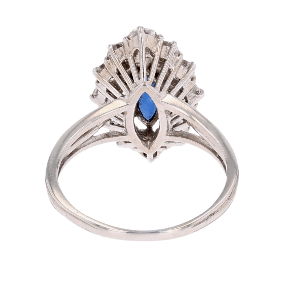 Bague Marquise en or blanc, saphir et diamants - Castafiore