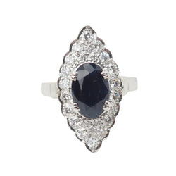 Bague Marquise en or blanc, saphir et diamants - Castafiore