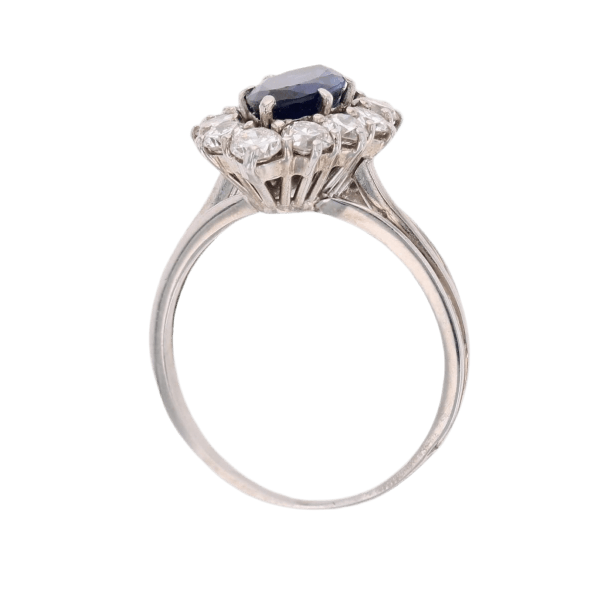 Bague Marquise en or blanc, saphir et diamants - Castafiore