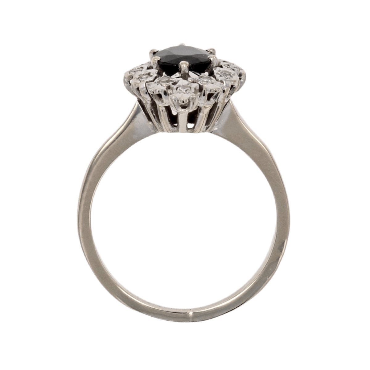 Bague Marquise en or blanc, saphir et et diamants - Castafiore
