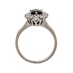 Bague Marquise en or blanc, saphir et et diamants - Castafiore