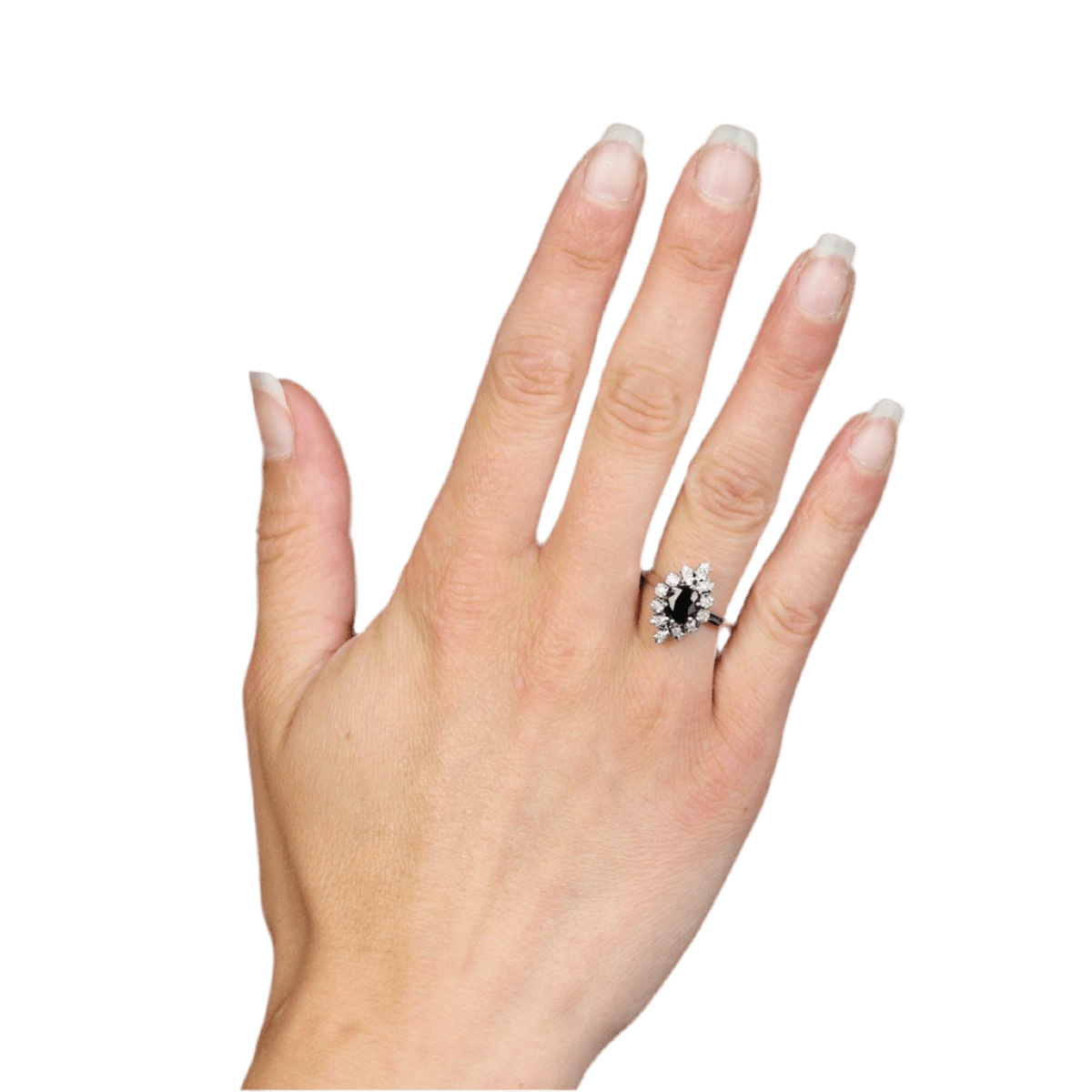 Bague Marquise en or blanc, saphir et et diamants - Castafiore