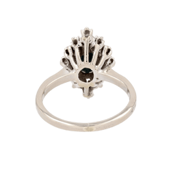 Bague Marquise en or blanc, saphir et et diamants - Castafiore