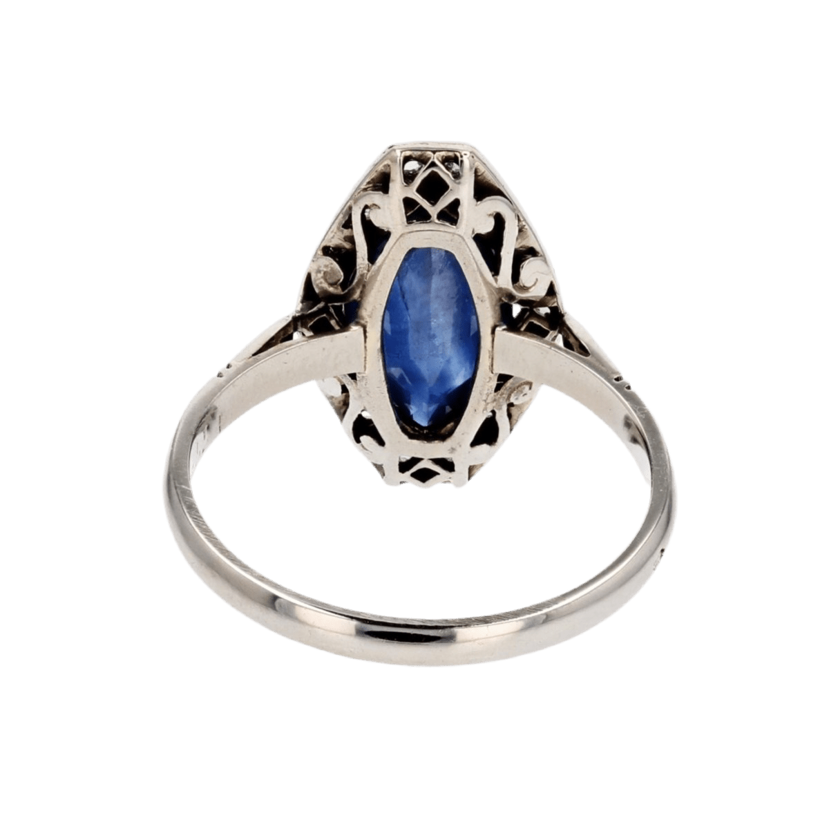 Bague Marquise en or blanc, saphirs et diamants - Castafiore