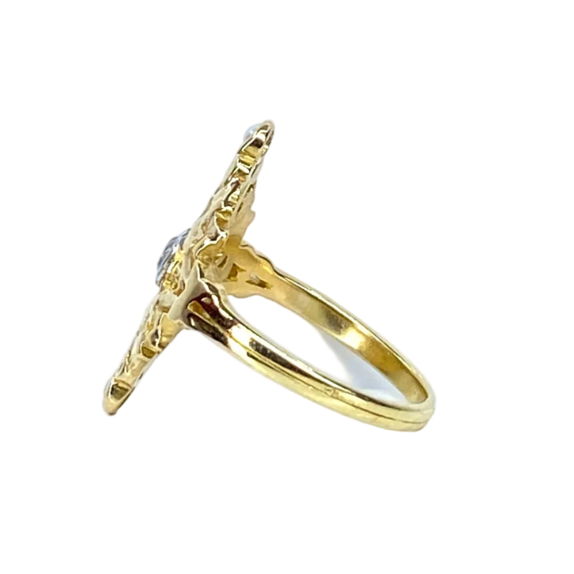 Bague marquise en or jaune 18 carats, diamant et perles - Castafiore