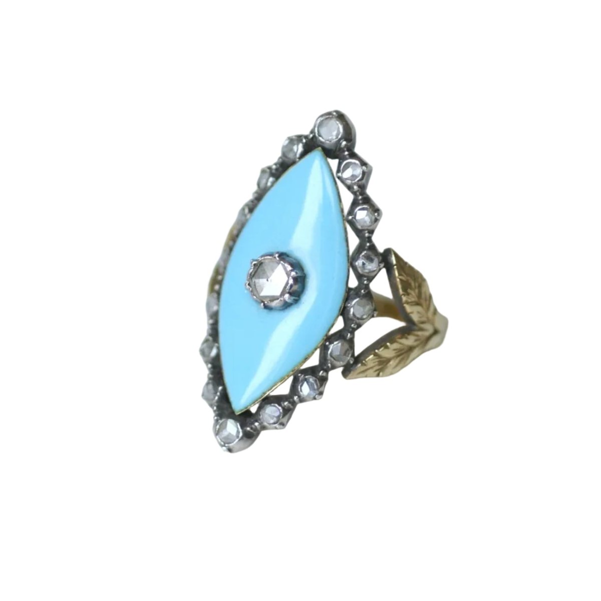 Bague Marquise en or jaune, argent et diamants - Castafiore