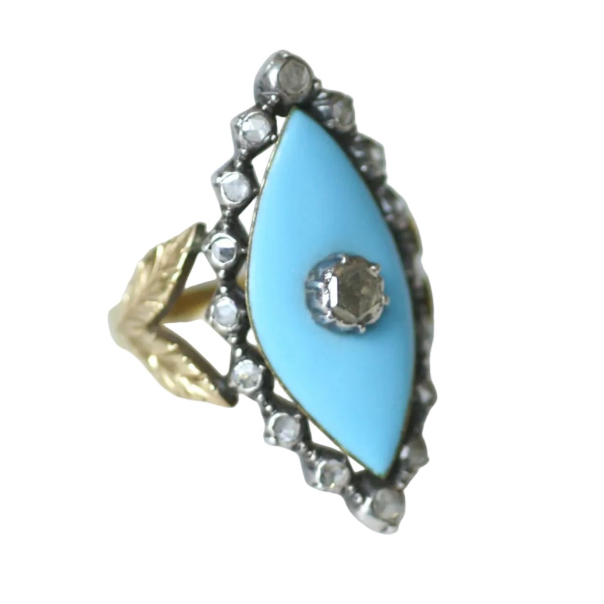 Bague Marquise en or jaune, argent et diamants - Castafiore