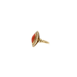 Bague Marquise en or jaune, corail et diamants - Castafiore