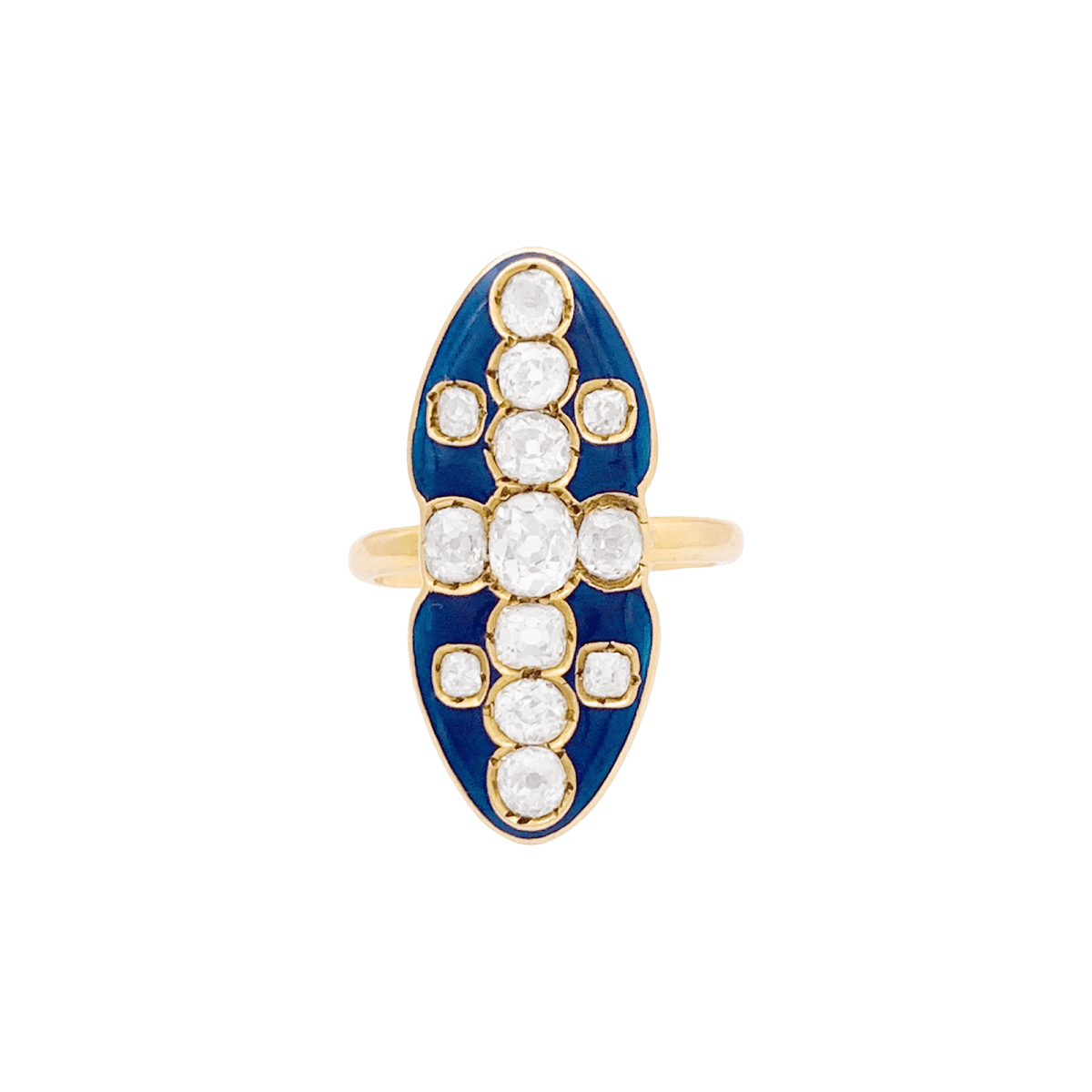 Bague Marquise en or jaune, émail et diamants - Castafiore