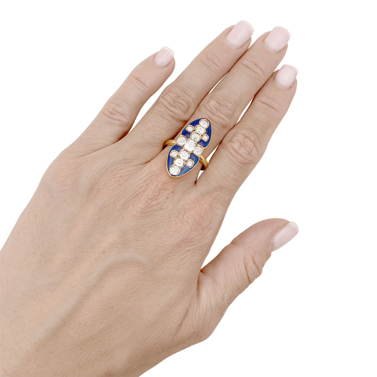 Bague Marquise en or jaune, émail et diamants - Castafiore