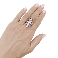 Bague Marquise en or jaune, émail et diamants - Castafiore