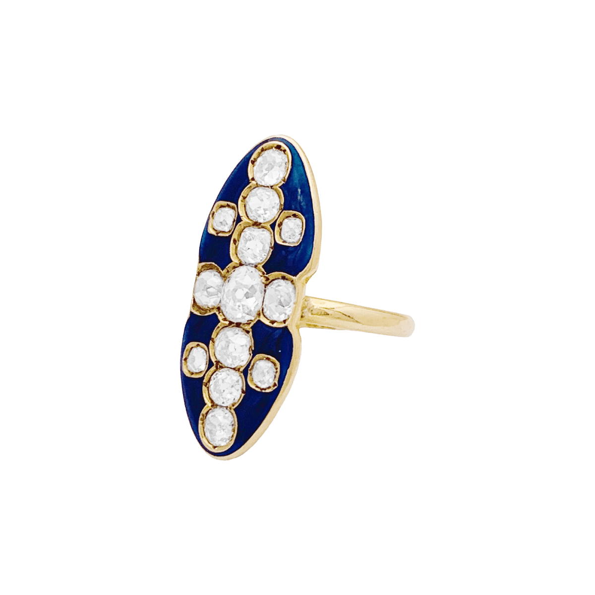 Bague Marquise en or jaune, émail et diamants - Castafiore