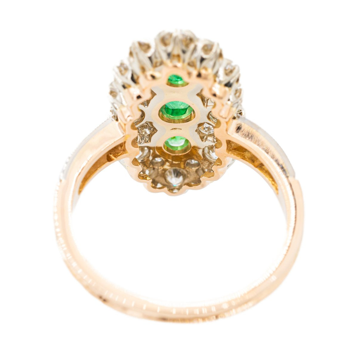 Bague Marquise en or jaune, émeraude et diamant - Castafiore