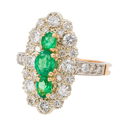 Bague Marquise en or jaune, émeraude et diamant - Castafiore