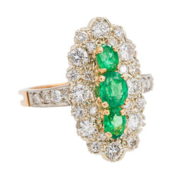 Bague Marquise en or jaune, émeraude et diamant - Castafiore