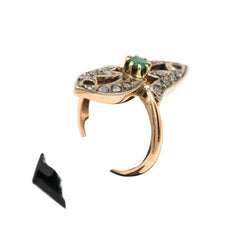 Bague Marquise en or jaune, émeraude et diamants - Castafiore