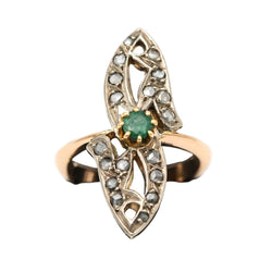 Bague Marquise en or jaune, émeraude et diamants - Castafiore