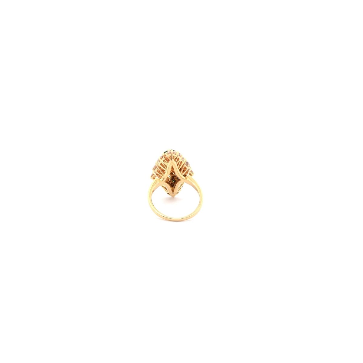 Bague Marquise en or jaune, émeraudes et diamants - Castafiore