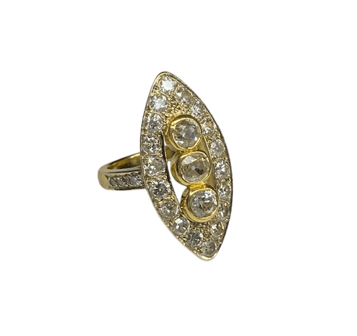 Bague Marquise en or jaune et diamants - Castafiore